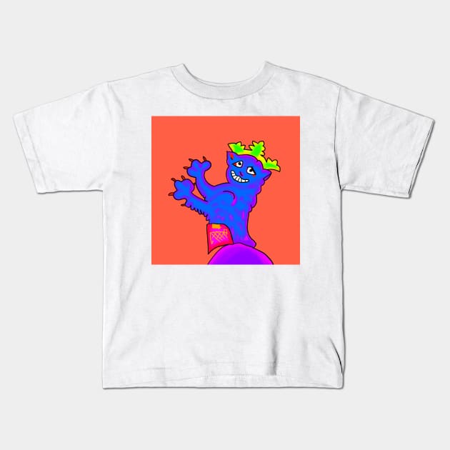 Ugly Medieval Grinning Cat in a Crown Weird 90's Retro Acid Art Kids T-Shirt by JamieWetzel